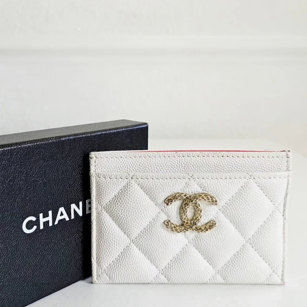 Chanel White Caviar Leather Classic Card Holder Wallet